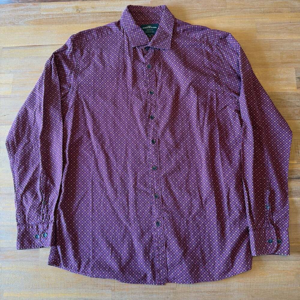 Rodd & Gunn Sports Fit Long Sleeve Shirt XL Maroon Geo Print